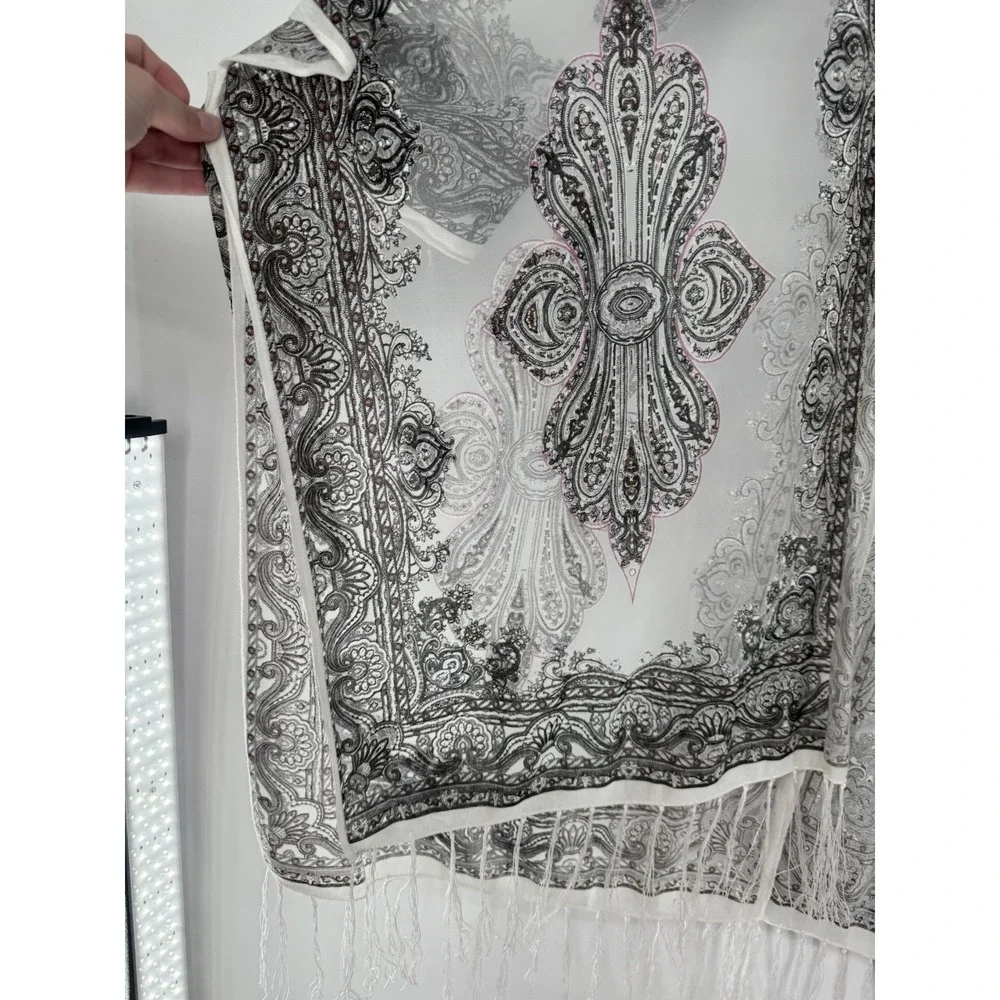 Pretty Persuasions‎ Sheer Paisley Boho Open Front Wrap Kimono One Size festival